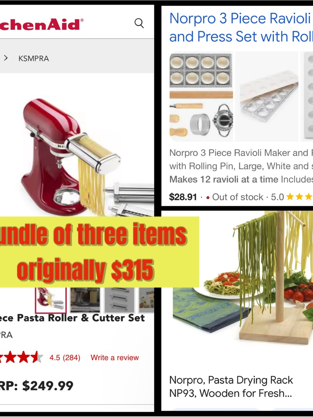 KitchenAid Pasta Roller & Cutter Attachment + Ravioli Maker and Pasta Dry Rack